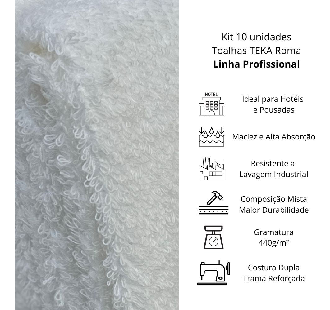 Kit 10 Toalhas De Banho Hotel Profissional Teka Roma 440g