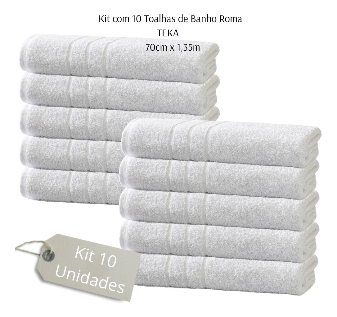Kit 10 Toalhas De Banho Hotel Profissional Teka Roma 440g