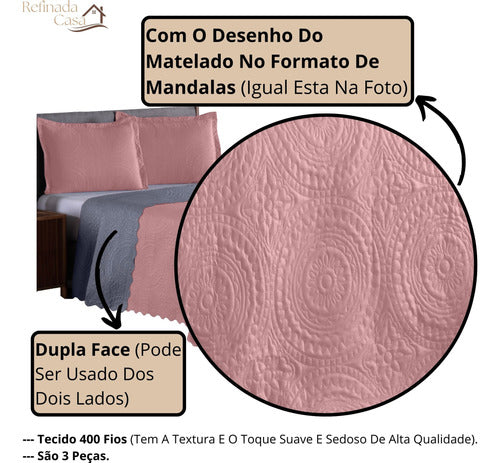 Kit Cobre Leito Queen 3 Peças Tecido Matelassê Completo Jogo