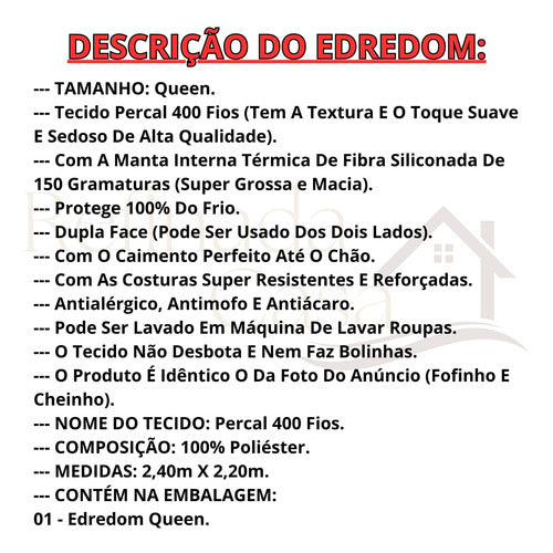 Edredom Queen Percal 400 Fios Grosso Super Casal Hotel Size
