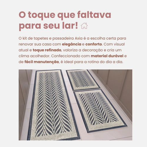 Kit 3 Peças Tapetes E Passadeira Axia Luxo Tear Para Cozinha