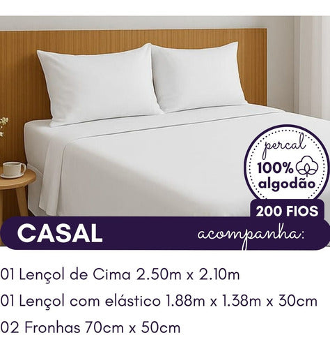 Jogo De Cama Casal Algodão Percal 200 Fios Confortavel Macio